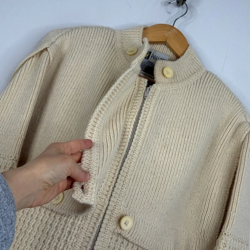 Vintage Irish Sweater Womens Large Cream Wool Chunky Knit Coatigan Cardigan - Picture 5 of 16